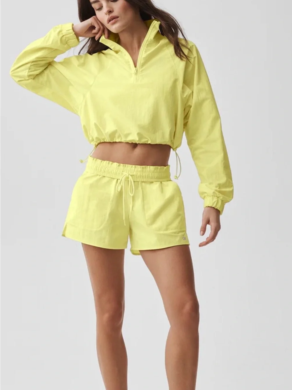 ALO Yoga Neon Yellow Cropped Windbreaker Jacket